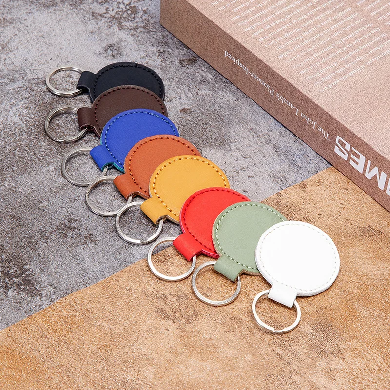 Shuangshuo Simple Creative Leather Round Water Drop Case Key Chain Card Holder Anti-lost Key Ring Bag Pendant Car Keychain 3