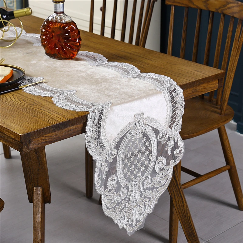 

Oval Table Runner Embroidered Tea Table TV Cabinet Tablecloth Lace Pendant Tassel Dresser Table Flag Shoe Dust Cover
