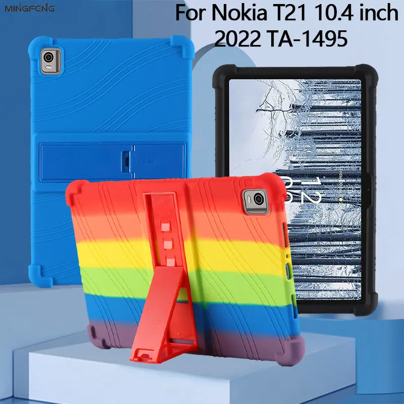 

4 Thicken Cornors Silicon Cover Case with Kickstand For Nokia T21 2022 10.4" Tablet TA-1495 TA-1521 TA-1505 TA-1487 Funda Kids