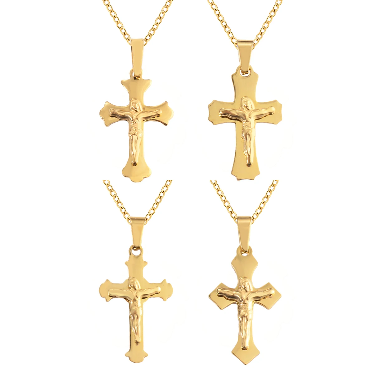 

Men Women Stainless Steel Necklace Jesus Christ Crucifix Cross Christian Gold Color Chain