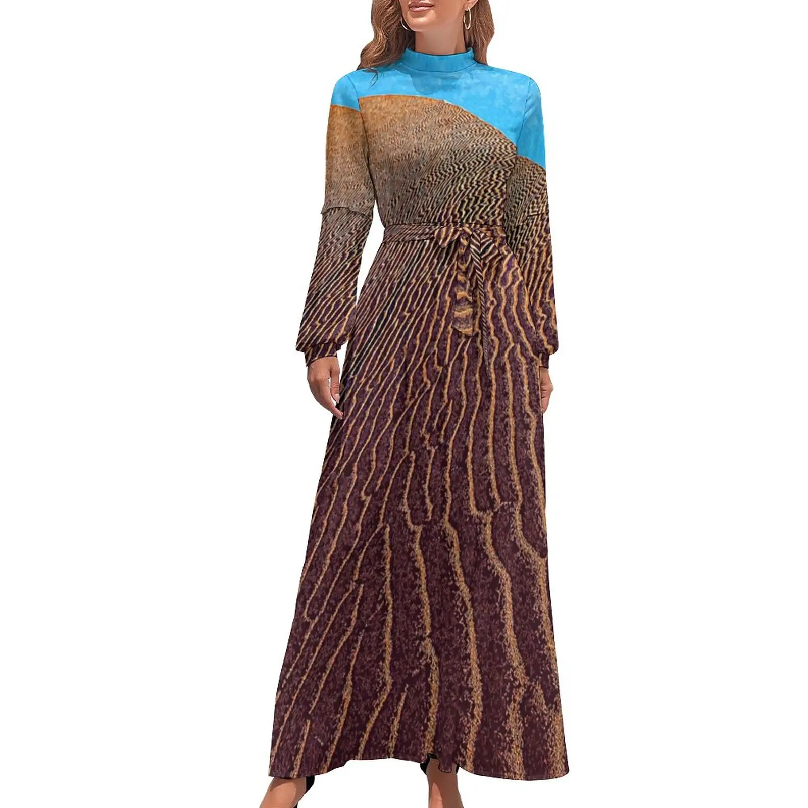 

Namib Desert Dress Long-Sleeve Landscape Print Vintage Maxi Dress High Neck Fashion Boho Beach Long Dresses Birthday Present
