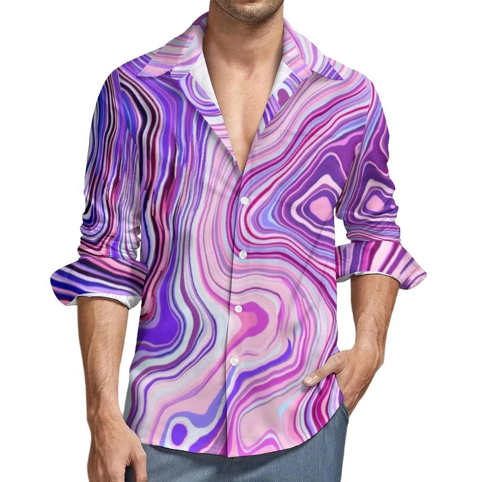 

Colorful Paint Splatter Shirt Men Marble Swirls Casual Shirts Autumn Y2K Design Blouses Long Sleeve Vintage Oversized Clothing