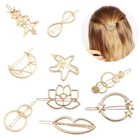 fashion woman bow hair clip metal geometric mini hairpins alloy round star hairgrip barrette girls headwear hair accessories