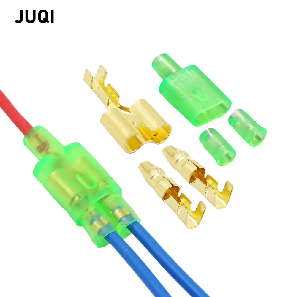 

High-quality 10/20/50sets 4.0 Double bullet terminal car electrical wire connector diameter 4mm Male + Female 1 : 2 Green sheath