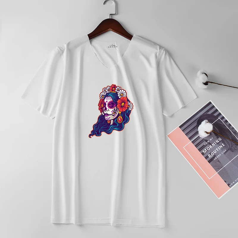 Футболка мужская с цветочным принтом топ коротким рукавом V-образный вырез