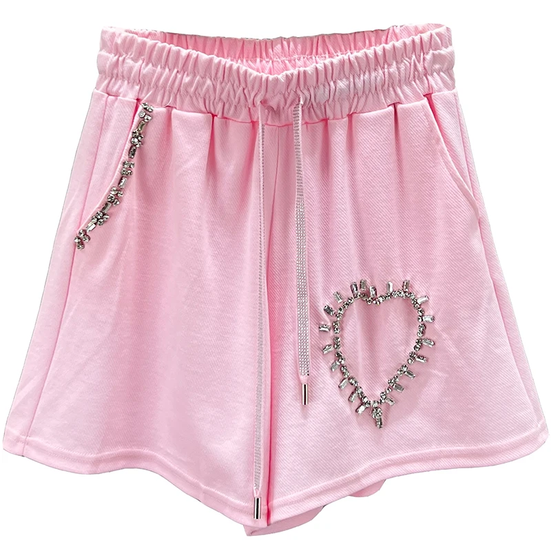 Lightweight Underpants Women's New Summer Lace-up High Waist Loose Slimming Heart Shape Diamond Casual Hot Pants Wide Leg Pants
