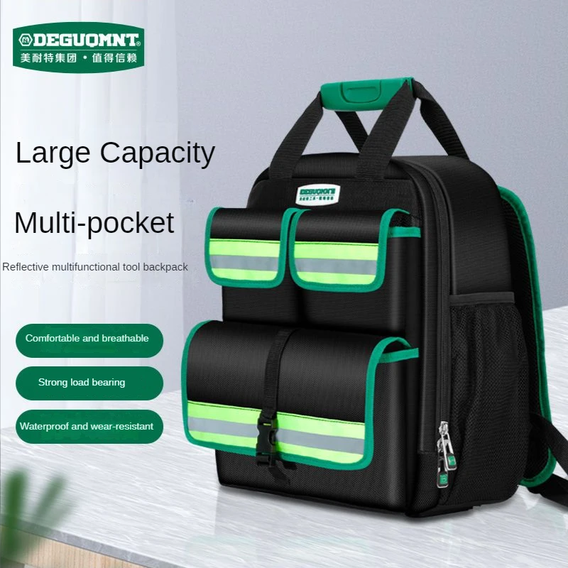 Reflective tool kit electrician's special backpack sturdy and durable woodworking maintenance storage bag