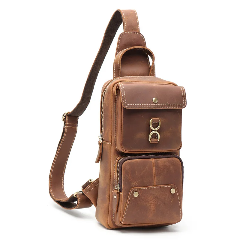 

Trip 100% Travel Outdoor Shoulder Bag Bag Bag Crazy For Male Chest Leather Men Crossbody Short Genuine Bags Bags Horser