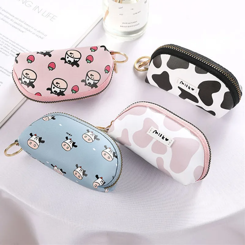 

Симпатичный кошелек для ключей от двери в виде коров, чехлы на молнии для домохозяек, простой вместительный универсальный чехол для автомоб...