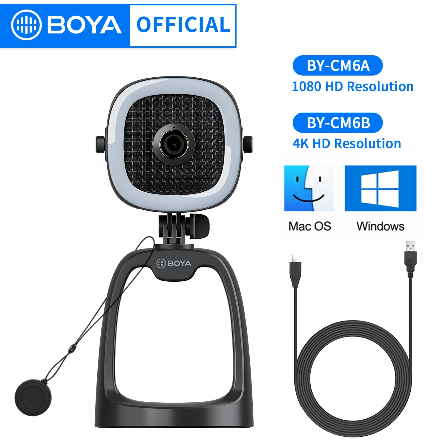 BOYA BY-CM6A/B профессиональные конденсаторные USB-микрофоны светодиодный светодиодной подсветкой для ПК, компьютера, пения, потоковой записи, студии