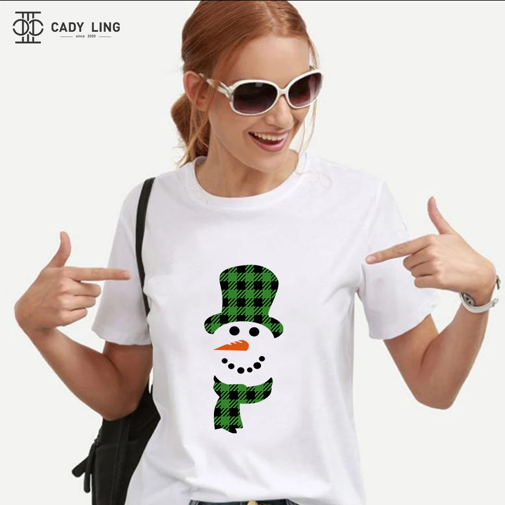 

Женская футболка с изображением снеговика, Модный милый новогодний праздничный Топ, одежда с рисунком Счастливого Рождества, женская футбо...