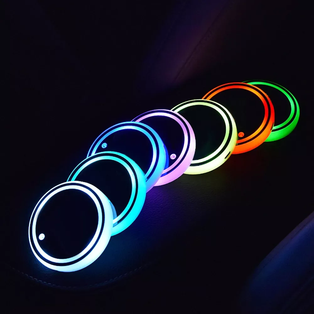 

1Pc USB Charging Car LED Cup Holder Water Bottom Mat RGB Light Decor Cover Luminous Trim Lamp Ornament Coaster Accessories