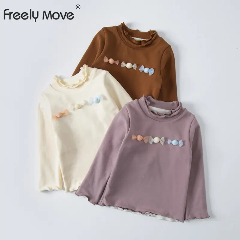 

Freely Move 2022 Autumn Winter Fashion Children Long Sleeve Fleece Warm Bottoming Shirt Cotton Crew Neck T-Shirt For Kids Girls