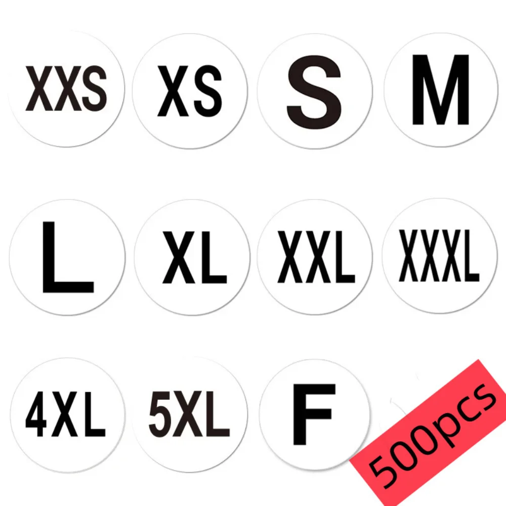 

500pc/roll Size White Paper 1inch Tags Stickers Adhesive Labels for Supermarket Clothes Hat Size S/XS/M/L/XL/XXL Sealing Sticker