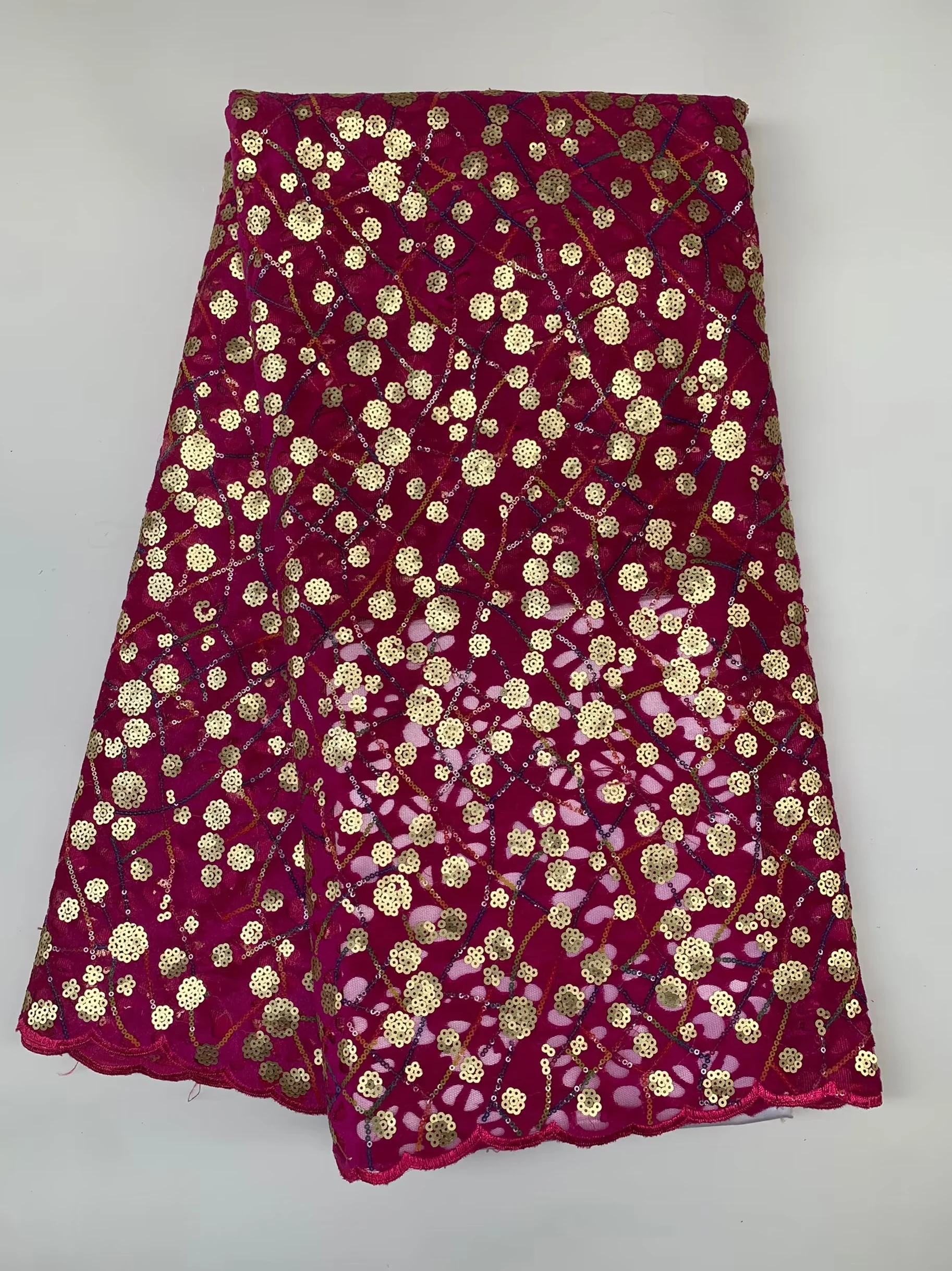 Сверкающая бархатная кружевная нигерийская ткань Asoebi с золотыми блестками 5