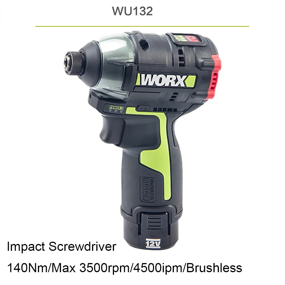 

Cordless Impact Screwdriver WU132 140Nm 12v 3300rpm Brushless Motor Adjust Torque Univeral Orange and Green Battery Pack