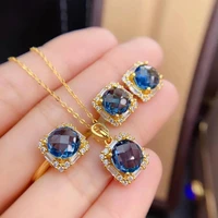 meibapj new natural london blue topaz gemstone square jewelry set 925 pure silver 3 pieces suit wedding jewelry for women