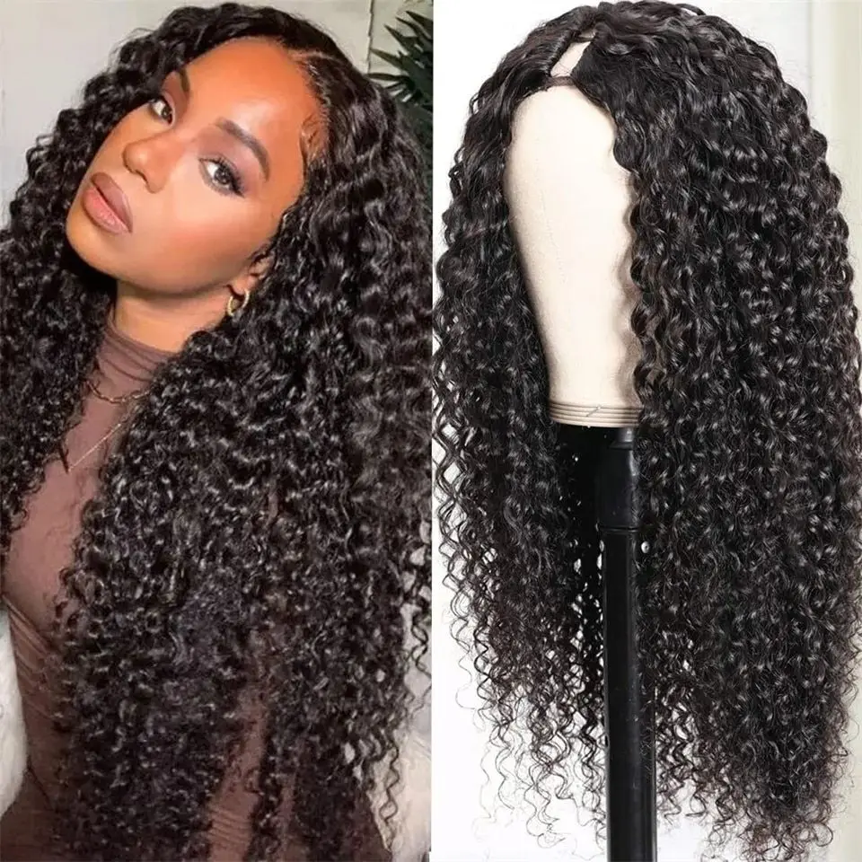 

Kinky Curly U Part Human Hair Wig Deep Curly Brazilian Remy Hair U Part Wig None Lace Front Wig for Black Women Natural Color