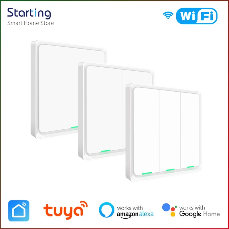 

WiFi Tuya Smart Light Switch Neutral Wire Required 10A 1/2/3gang Smart Life App Voice Control Timer Work With Alexa Google Home