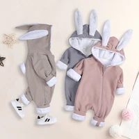 autumn and winter new rabbit ear pit bar baby romper newborn plush staggering work clothes female infant boy romper
