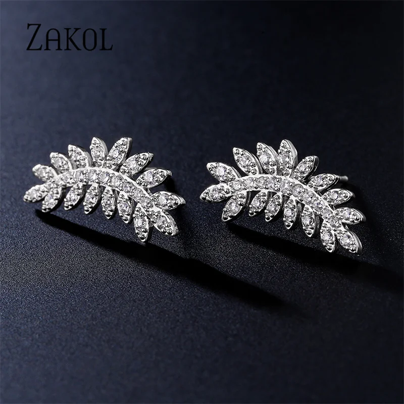 ZAKOL модные ретро серьги-гвоздики с цветком и перьями простые микро