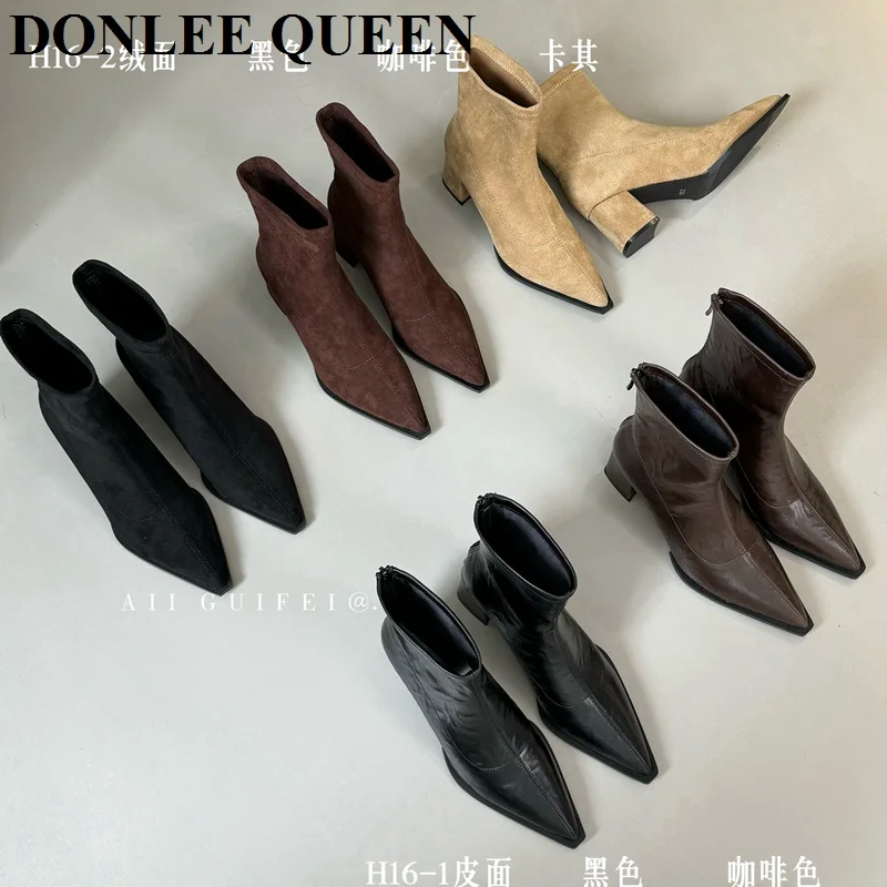 Женские ботинки из микрофибры на толстом каблуке