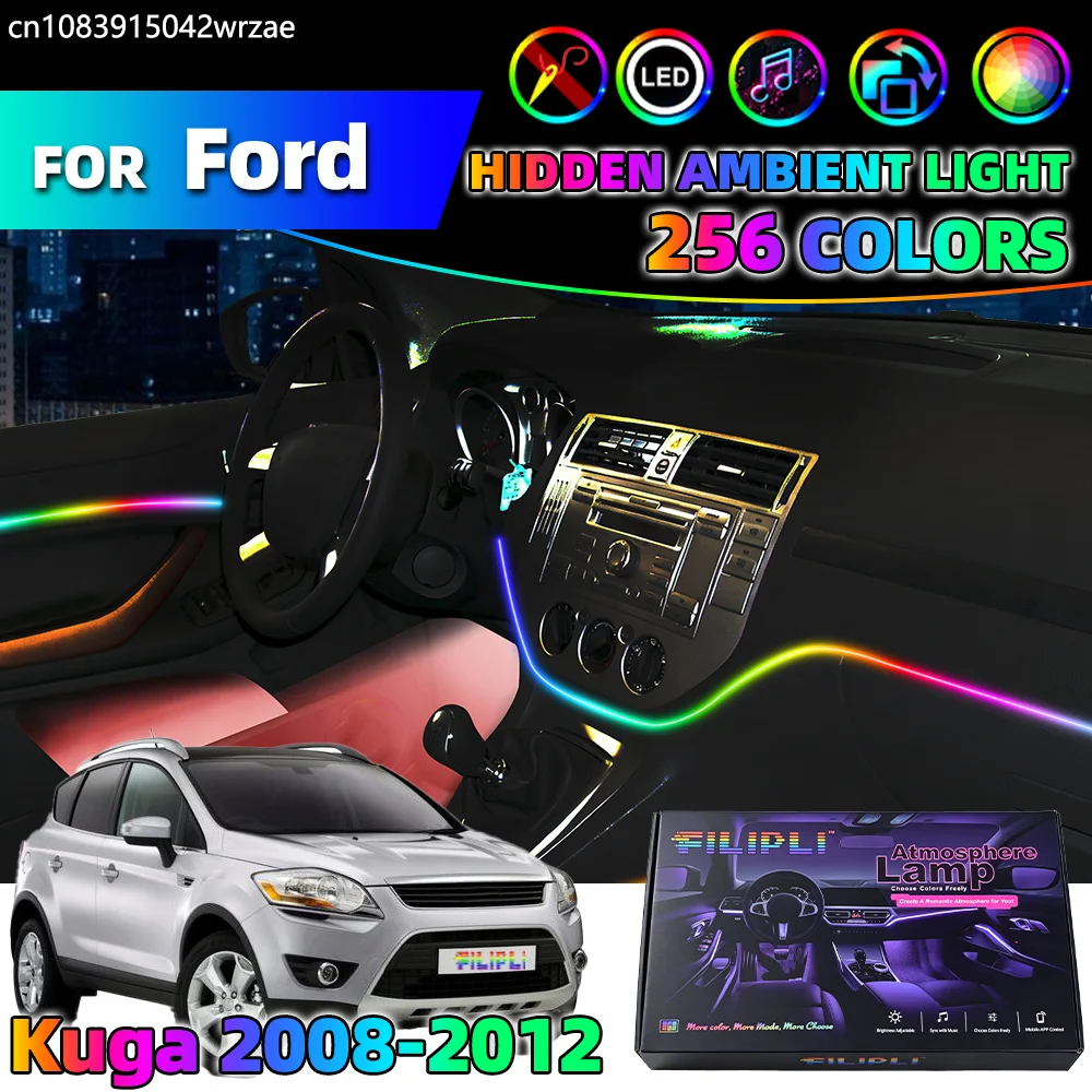 Фото 6 в 1 для Ford Kuga 2008-2012 годов, комплект светодиодных лент для внутренней подсветки салона, с функцией дыхательного эффекта, управление через приложение, автоматические светодиодные ленты. №1