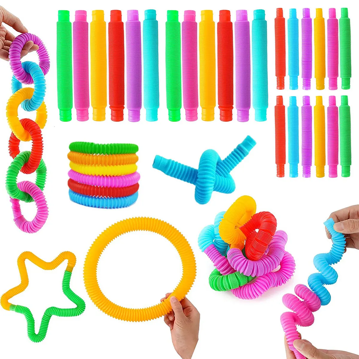 

24pcs Mini Pop Tubes Sensory Toy For Adult Fidget Stress Relieve Toys Kids Autism Anti Stress Bellows Children Squeeze Toys