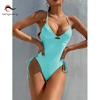 Новинка 2022, женский слитный купальник, Женский бандажный боди с пуш-ап, однотонный монокини с вырезами, купальные костюмы с подкладкой