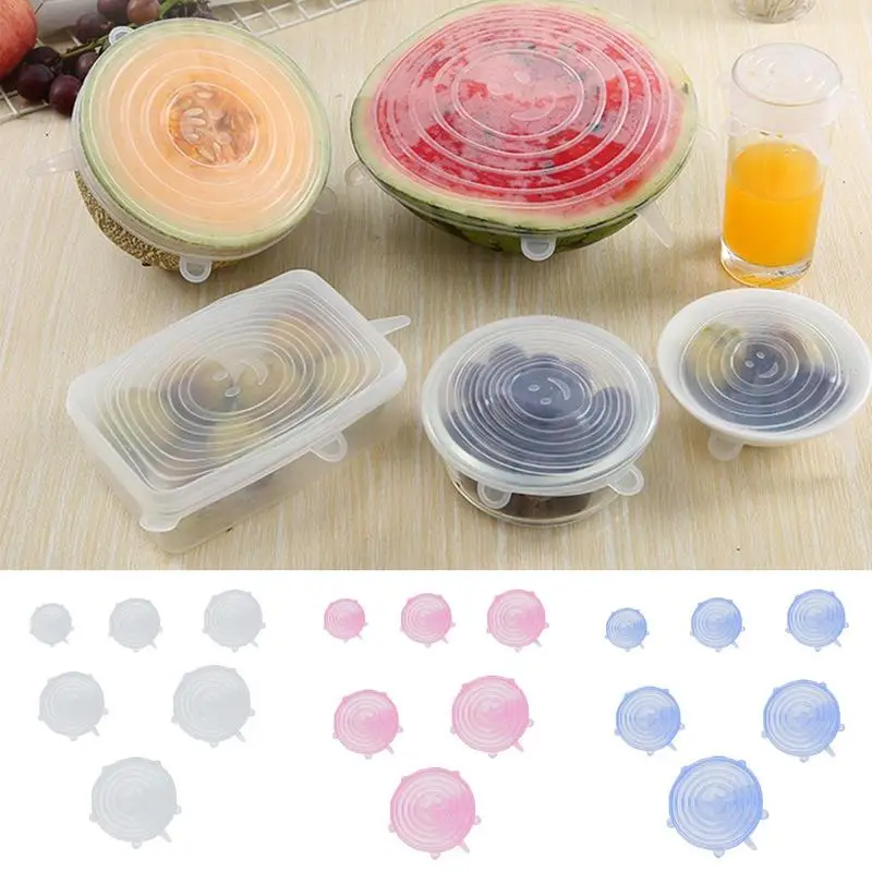 

Silicone Bowl Covers Fresh Keeping Cover Food Lids 6PCS Transparent Leak Proof Bowls Stretch Lids Household Container Can Covers