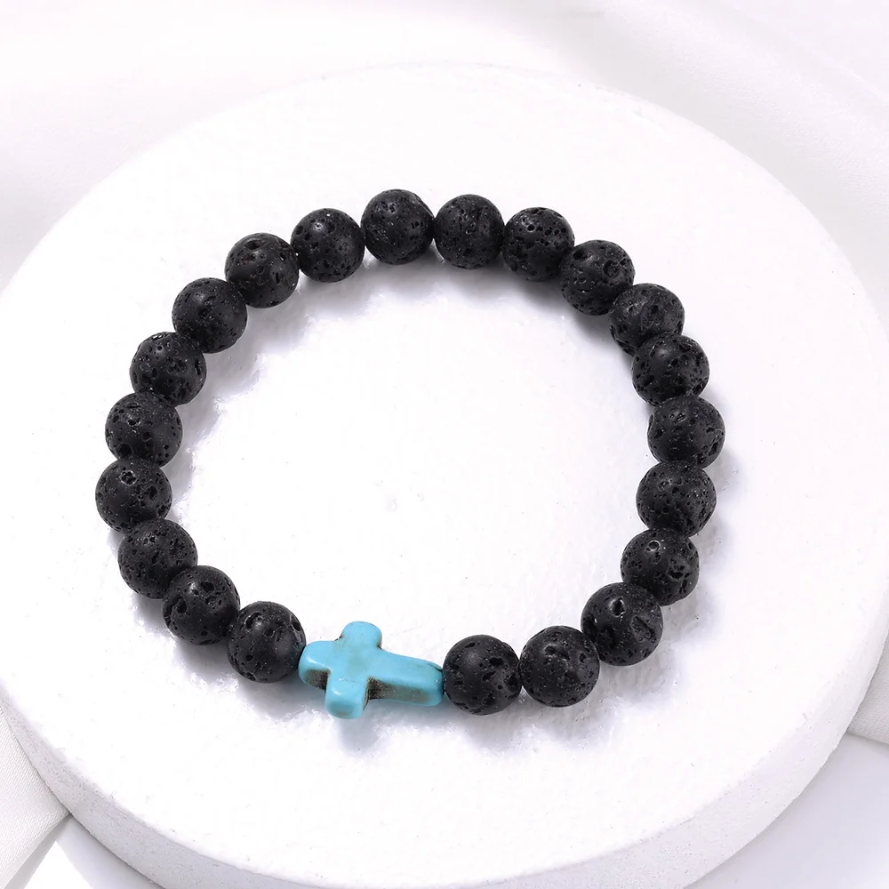 Модные черные очаровательные браслеты с бирюзой мужские бриллианты 8 мм белые