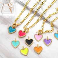 hip hop peach love shape gold plated colorful enamel sweetheart pendant necklaces for women sweater chain fashion jewelry gift