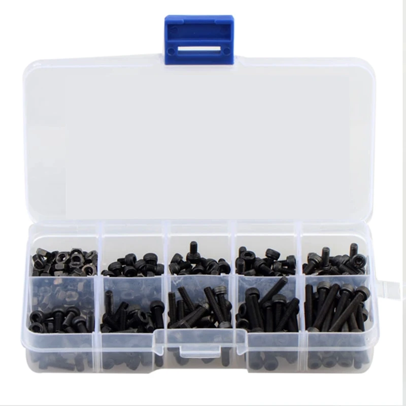 

240Pcs M3 Black High Strength Hexagon Hex Socket Round Head Screw Kit Carbon Steel Hex Screw With Nut Combination Set