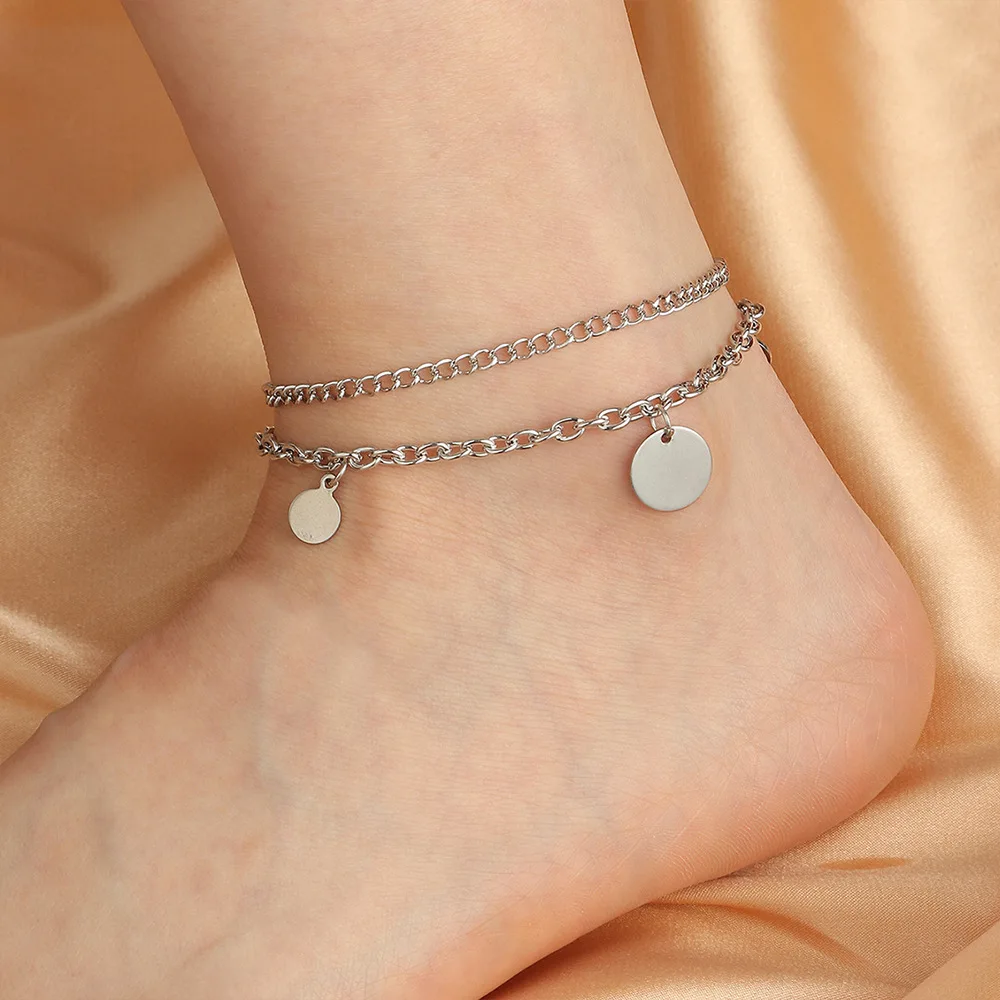 

Vintage Round Sequin Pendant Anklet Women's 2022 Multilayer Creative Metal Chain Anklets Girls Charm Fashion Jewelry Gifts