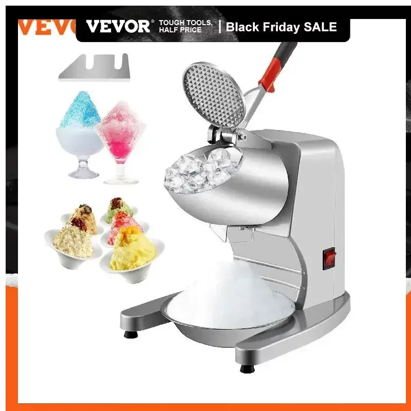 

VEVOR Electric Dual Blade Ice Crusher 95Kg/H Commercial Snow Cone Granizing Machine with Free Tray Home Icy Drink Smoothie Maker