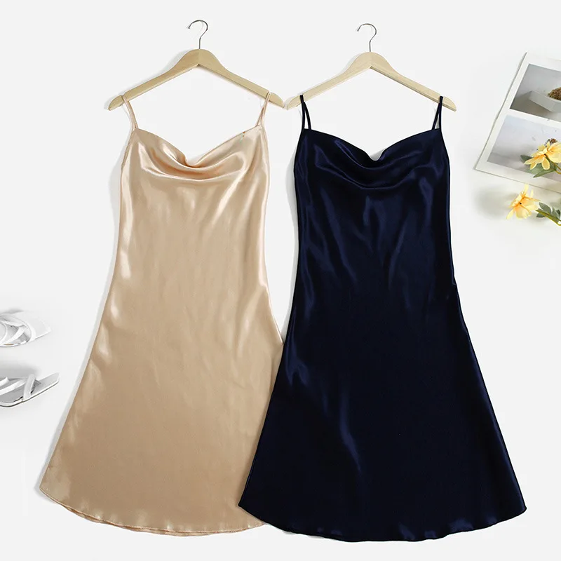 Summer Ice Silk Suspender Skirt Pajamas Night Dress Women Nuisette Femme Vestidos Mujer Chemise De Nuit Lingerie Sexy Sleepwear