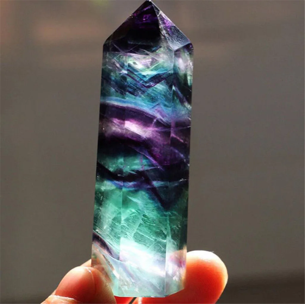 

Natural Fluorite Quartz Crystal Stone Healing Amethyst Hexagonal Wand Point Single-pointed Colorful Fluorite Crystal Column