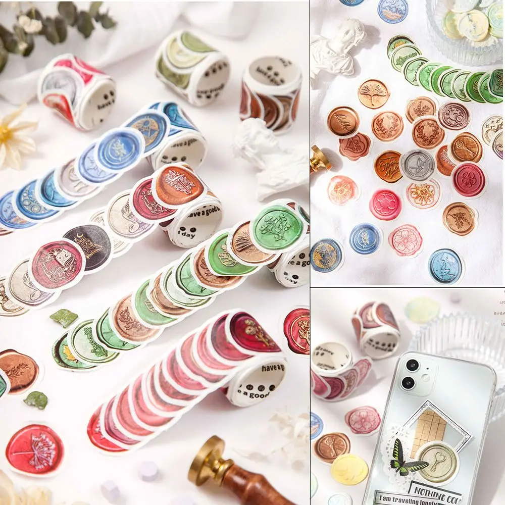 

50pcs/roll Adhesive Scrapbooking Decorative Sticker Lacquer Coin Tape Sticky Paper Envelope Seal Label Masking Tape