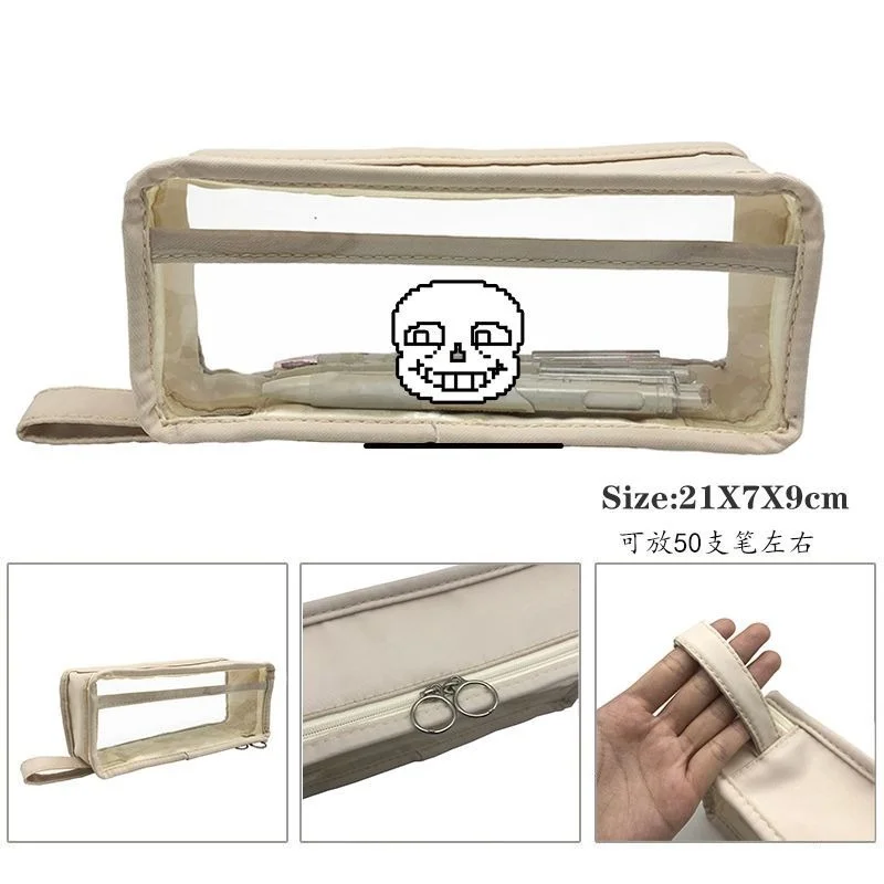 Прозрачный пенал с наклейками Undertale вместительный для канцелярских