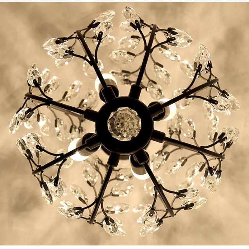 American Vintage Chandelier Lighting E14 Bulb Luxury Crystal Black Farmhouse Ceiling Pendant Lamp For Living Dining Room Bedroom enlarge