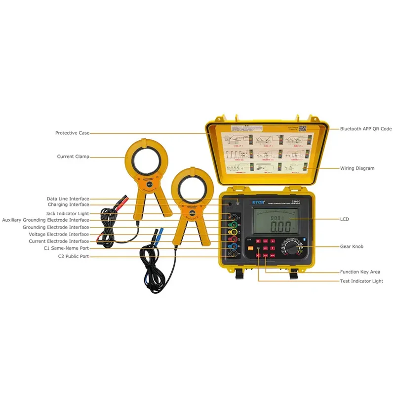 

ETCR3200C New Design Resistance Tester Waterproof Double Clamp Ground Resistance Meter Test Tool With Big Screen