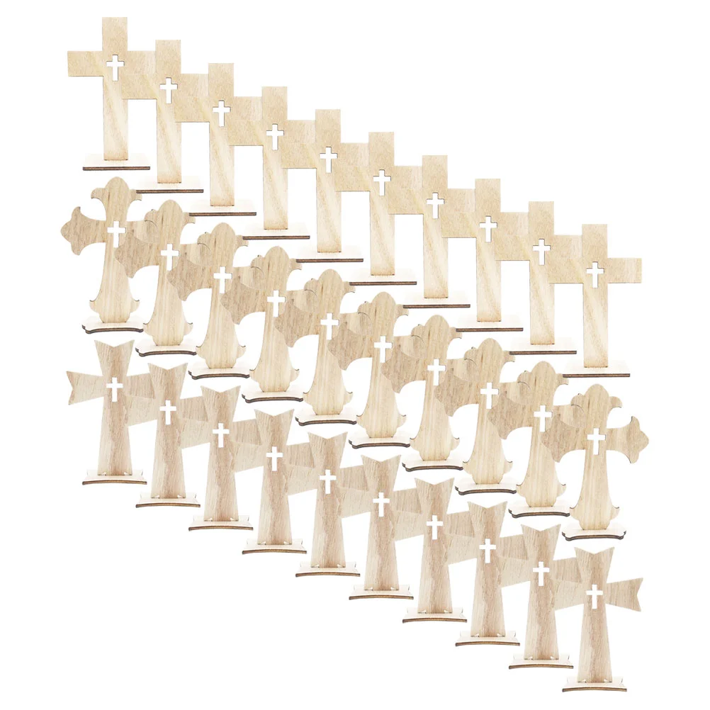 

30 Pcs Pendant Wood Trim Cross Adornment Accessories Tabletop Wooden Ornament Making Decorative Household Shaped