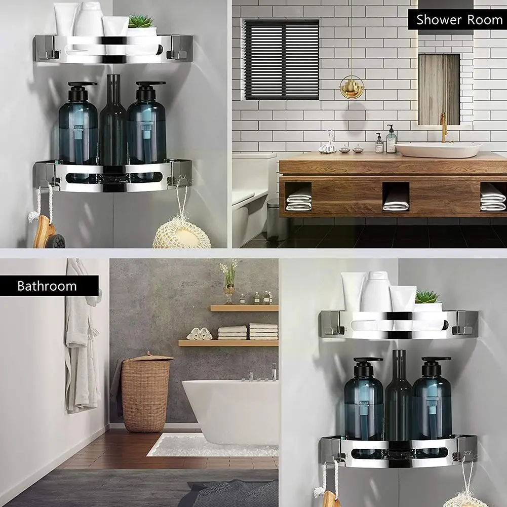 

2 Layers Corner Shower Shelf Bathroom Shampoo Shower Rack Holder Kitchen Corner Stand Free Shelf Kitchen Tripod Storage Pun G9x3