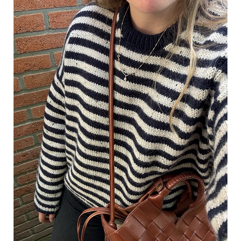 Вязаный свитер в полоску зимние женские повседневные мягкие свободные топы с