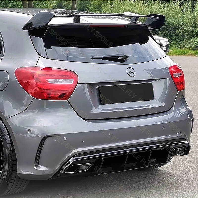 Фото Для Mercedes A Class Benz W176 A180 A200 A250 A45 2013-2018 AMG Высокое качество ABS автомобильный задний бампер спойлер обвес комплект №3