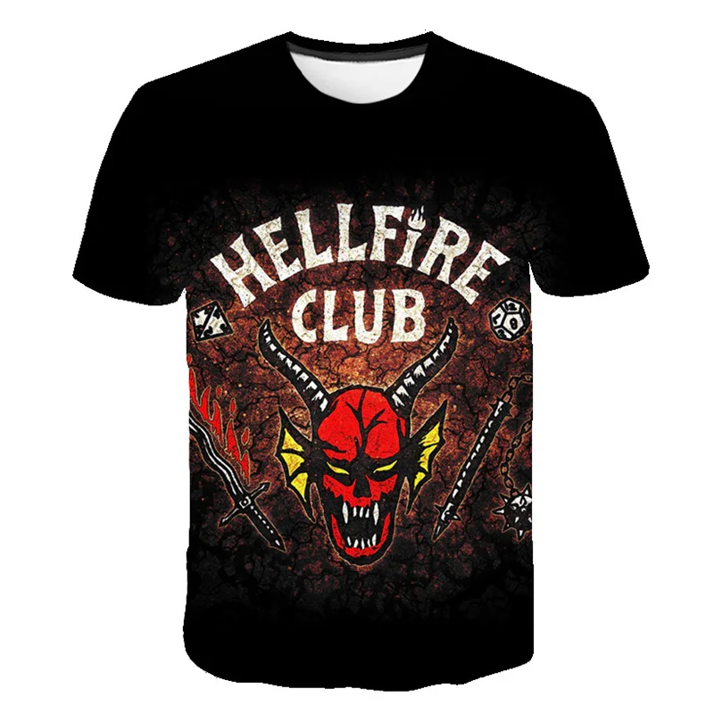 

Boys Stranger Things 4 T-shirts Cartoon Printed Girls Tees Children Hellfire Club Tops Short-sleeve Clothes Summer Kids Outfits