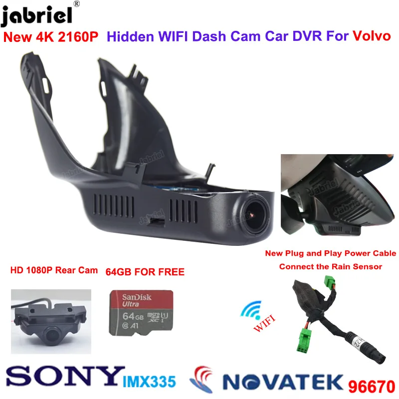 

Hidden Wifi 2K 4K 2160P Car DVR Dash Cam Front and Rear Camera for Volvo XC60 T5 T6 2015 2016 2017 2018 Dashcam Video Recorder