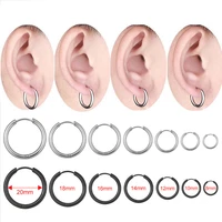 1pc small to big 8 20mm stainless steel hoop earring black silver cool punk earrings for men women ear piercing jewelry