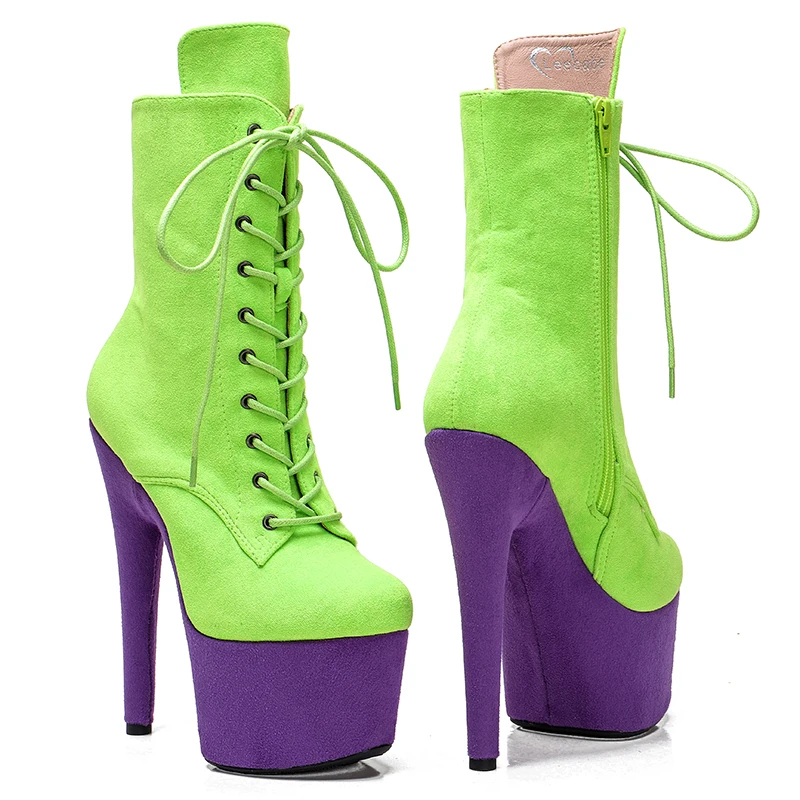 Leecabe 17CM/7inches  color matching suede upper boots  platform  short boots model nightclub super high heel Pole Dance boot 3B
