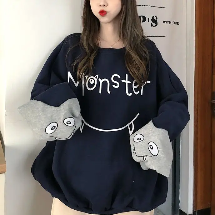 

Cartoon Cute Sweatshirt Women'S Loose Casual Streetwear Kawaii Harajuku Korean Version Fashion O-Neck Pullover Autumn Y2K